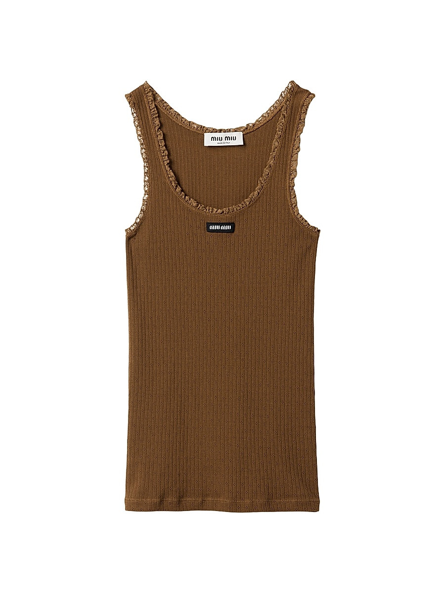 Miu Miu Women's Garment-Dyed Cotton Tank Top - Brown - Size Medium | Saks Fifth Avenue