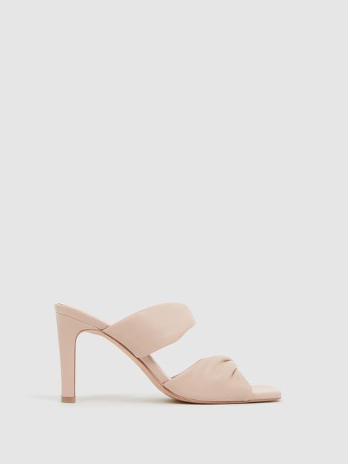 Reiss Nude Eliza Slip on Leather Sandal Heels | Reiss UK