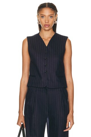 Loulou Studio Smith Vest in Navy Stripes | FWRD | FWRD 