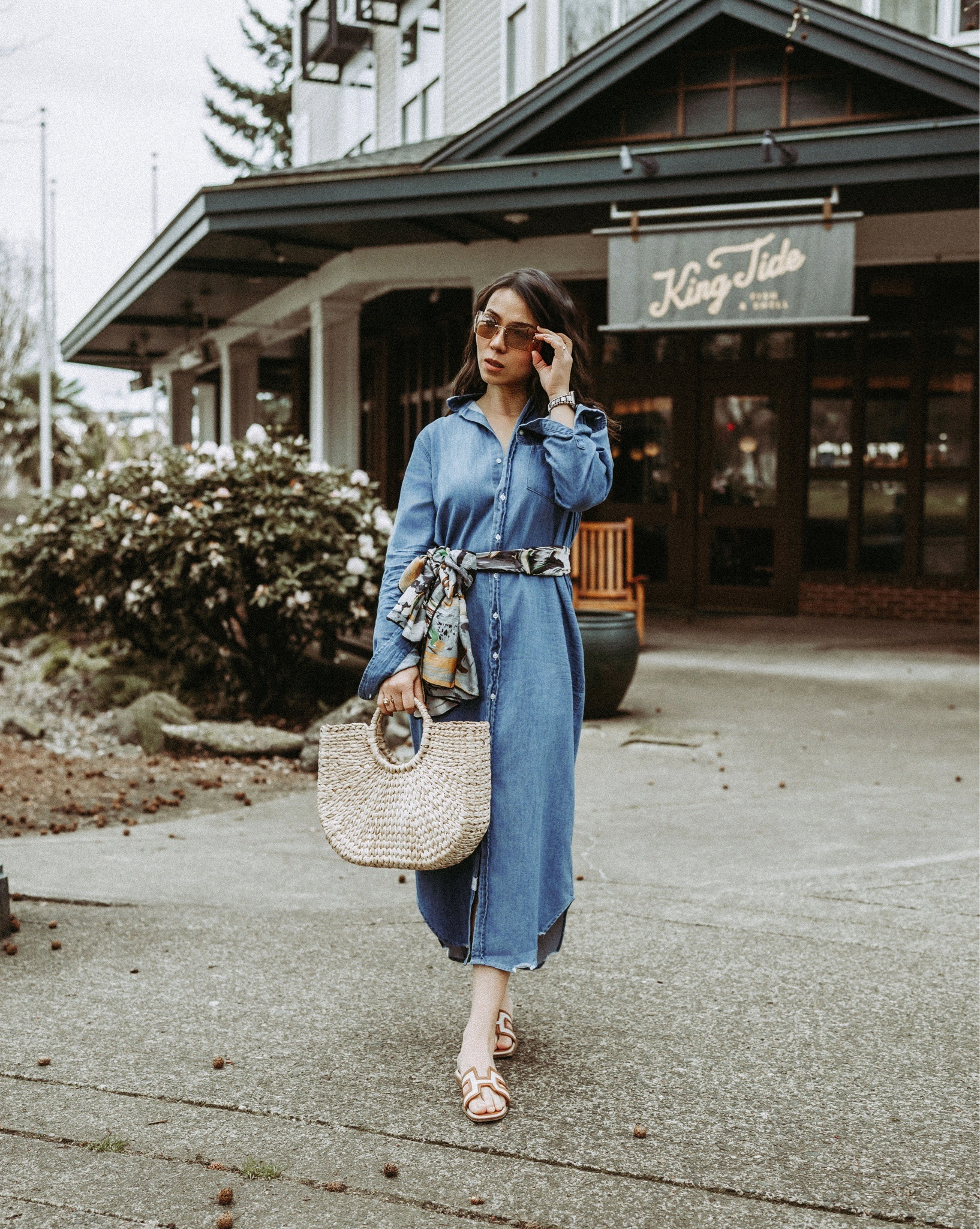 Denim, but make it travel-friendly✈️🤍

A simple jean dress—styled with a scarf as a belt for that effortless cinch, paired with a straw bag and my Hermès slippers for that easy, breezy travel flair.

Chic enough for exploring, comfortable enough for the journey.



#LTKTravel #LTKdayinmylife #LTKPetite