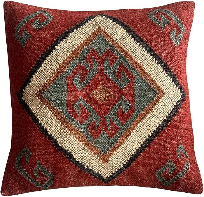 Indian Vintage Kilim Square Pillow Cover 18X18 Inch Pillows Boho Ethnic Cushion Cover, Oriental D... | Amazon (US)