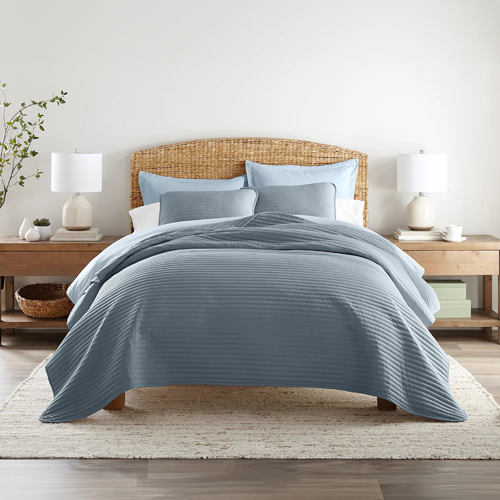 3-Piece Stripe Stitch Quilted Coverlet Set | Linens and Hutch