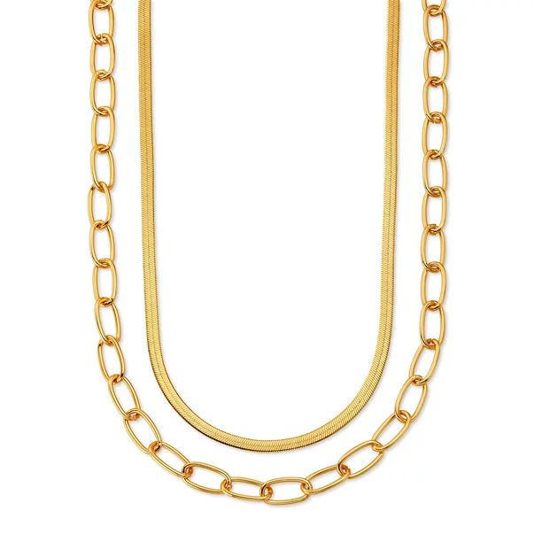 Scoop 14KT Gold Flash Plated Brass Herringbone Link Chain Layered Necklace | Walmart (US)