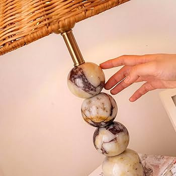 Calacatta Marble Stacked Ball Table Lamp - Hand-Woven Rattan Shade, 15" Stone Margot Artistic Vin... | Amazon (US)