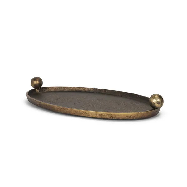 Jianna Large Oval Textured Antiqued Gold Metal Tray with Handles - 26.5L x 16.0W x 3.3H | Bed Bath & Beyond