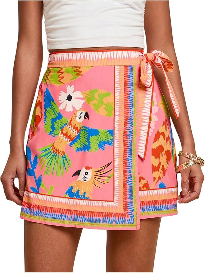 MAKEMECHIC Women's Summer Boho Wrap Mini Skirt Beach Vacation Short Skirts | Amazon (US)