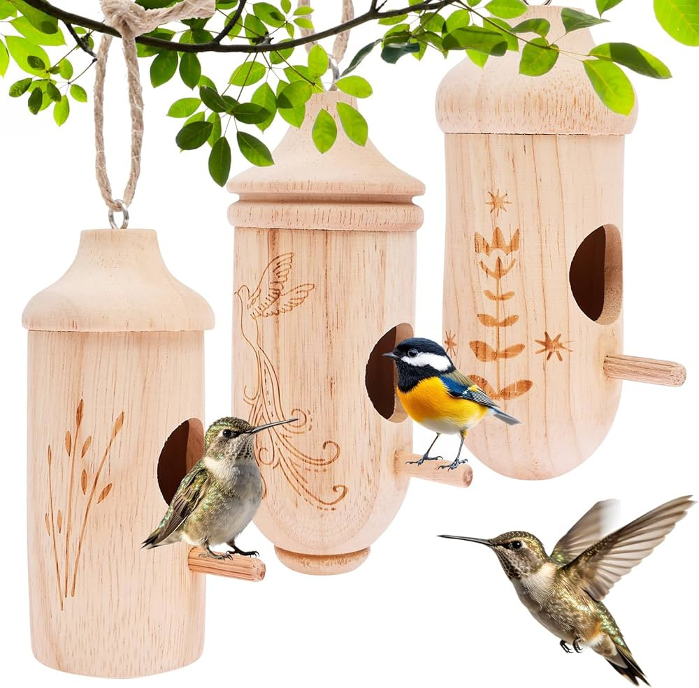 3 Pack Wooden Hanging Humming Bird Nest, Hummingbird House for Outside, Hanging Bird Houses with ... | Amazon (CA)