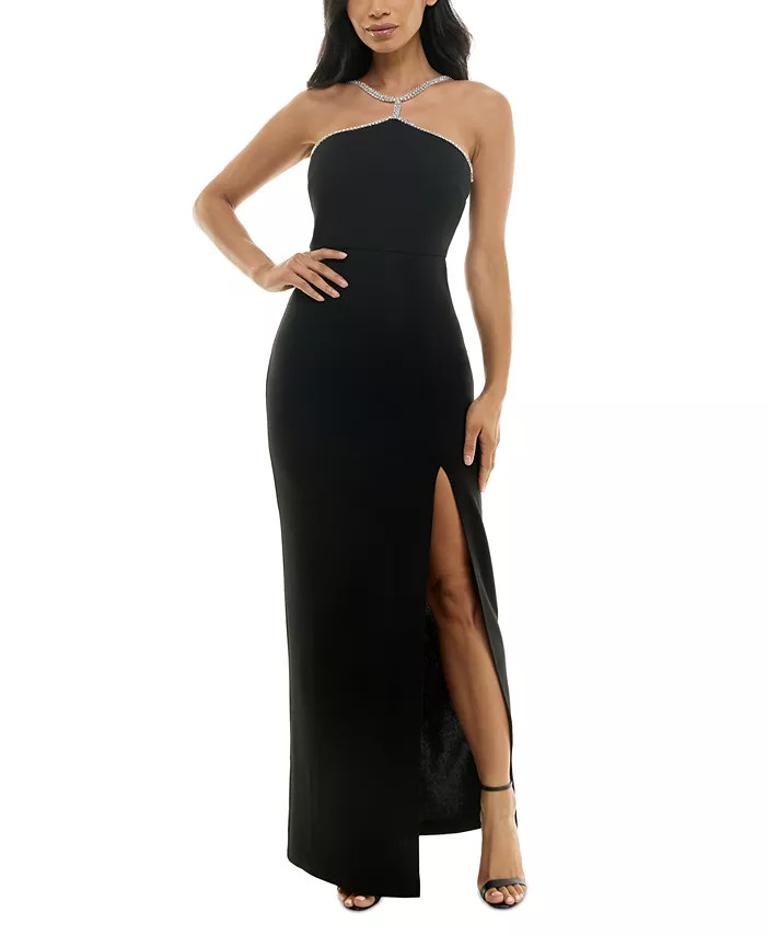 Juniors' Beaded Halter-Neck Sleeveless Gown | Macy's Canada