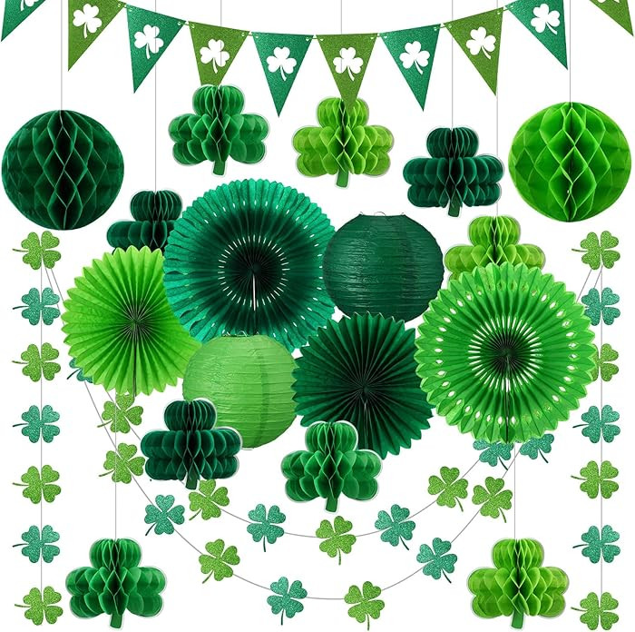 22 Pcs St Patricks Day Decorations Shamrock Clover Garland Green Party Supplies Four-Leaf Tissue ... | Amazon (US)