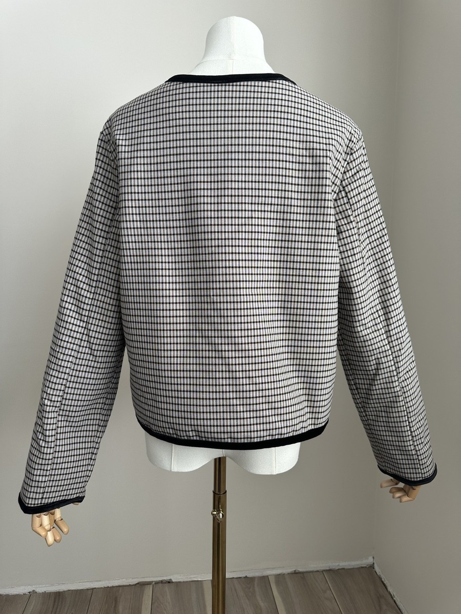 NWT JOIE Women’s M Lined Zip Front Cardigan Jacket Mini Check Velvet Trim | eBay US