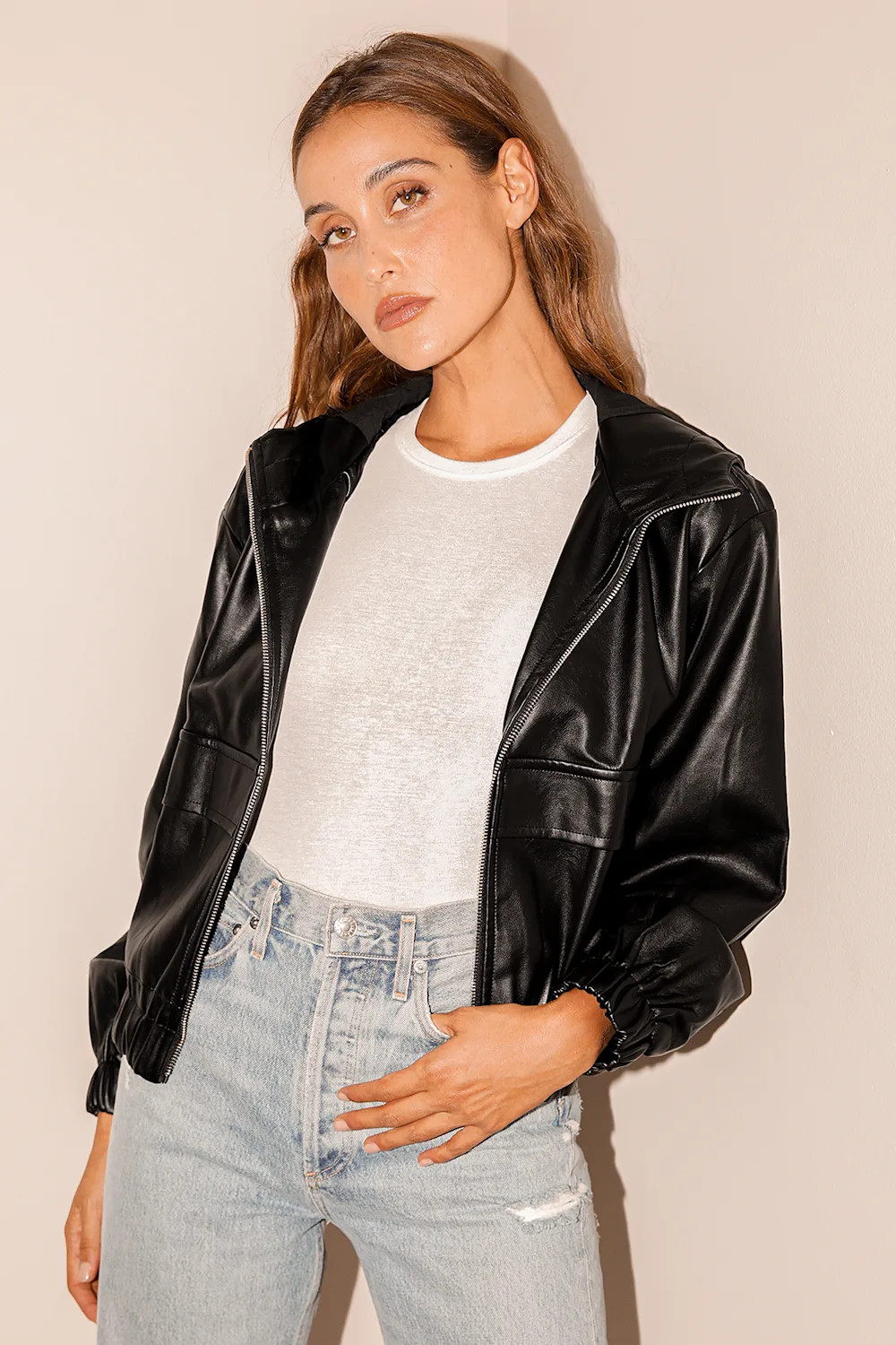 Atomic Black Vegan Leather Bomber Jacket | Lulus (US)