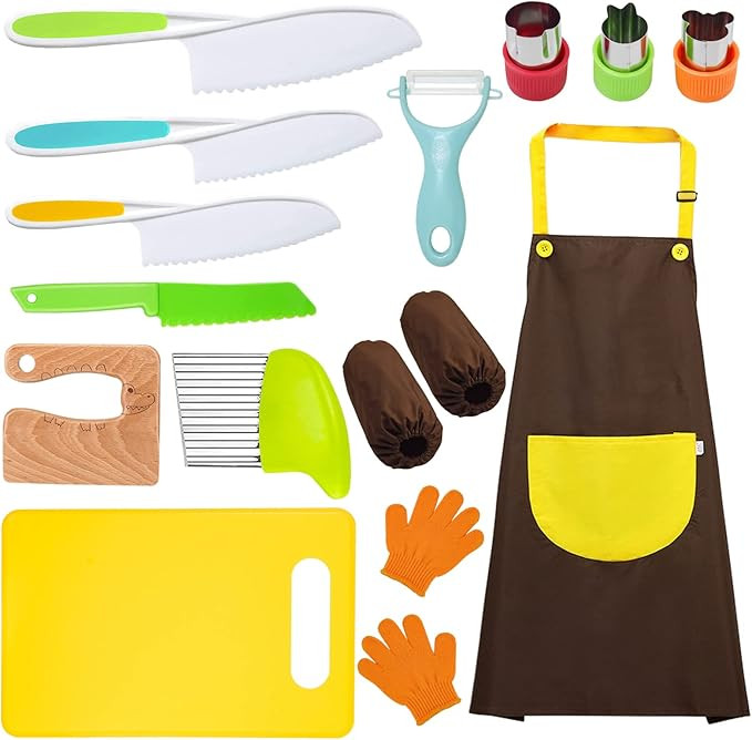 14 Pieces toddler knife, Kids Knife Set Include Wood Kids Safe Knife, Plastic Toddler Knife, Cutt... | Amazon (US)