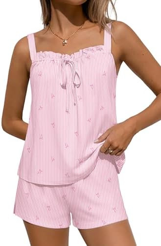 Ekouaer Womens Pajamas Sets 2 Piece Cute Tank Top and Shorts Lounge Set Sleeveless Pjs Set Sweet ... | Amazon (US)