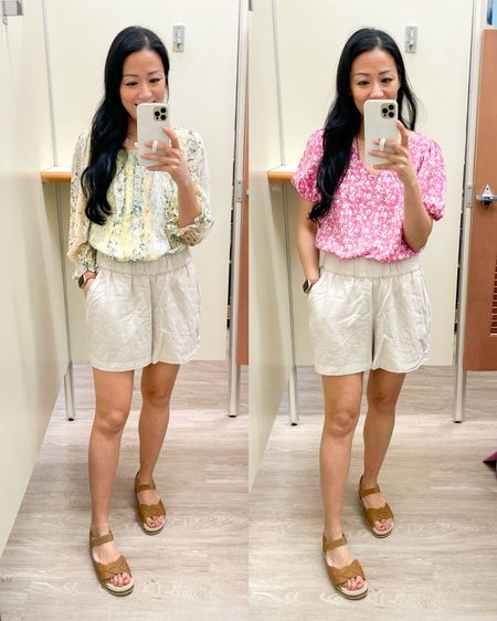Size XS tops
Size small shorts
Sandals are true to size

Kohl’s spring fashion
Floral tops
Lauren Conrad fashion 
