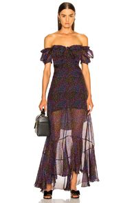 RAQUEL DINIZ Alice Maxi Dress in Black,Floral,Purple,Red | FWRD 