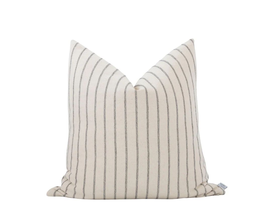 OLIVER  Black Stripe Pillow Cover Warm Neutral Stripe Modern - Etsy | Etsy (US)