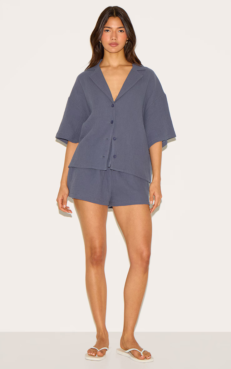 Charcoal Woven  Short Sleeve Shirt | Co-ords | PrettyLittleThing UK