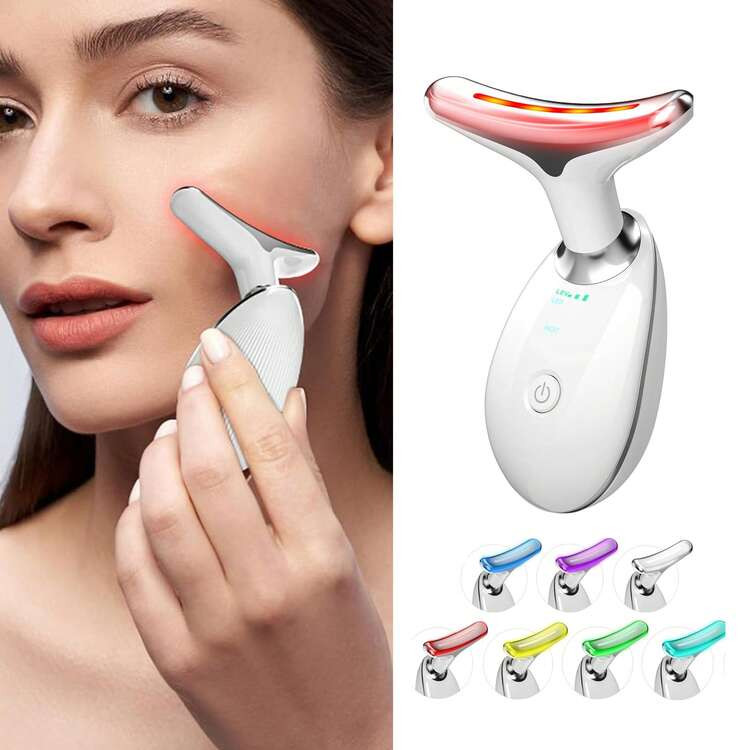 Face Neck Massager, 7-Color LED Electric Facial Sculpting Tool , Red Light Therapy Wand, Vibration Massager For Skin Care, Reduce Wrinkles & Double Chin, Gifts For Her | SHEIN