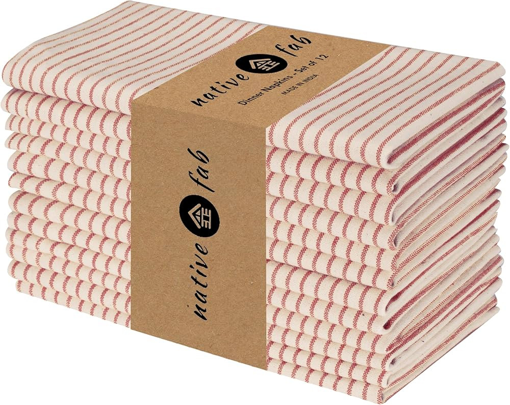 Native Fab Cloth Napkins 18x18 inches, 100% Cotton Vintage Stripped Dinner Napkins, Set of 12, So... | Amazon (US)