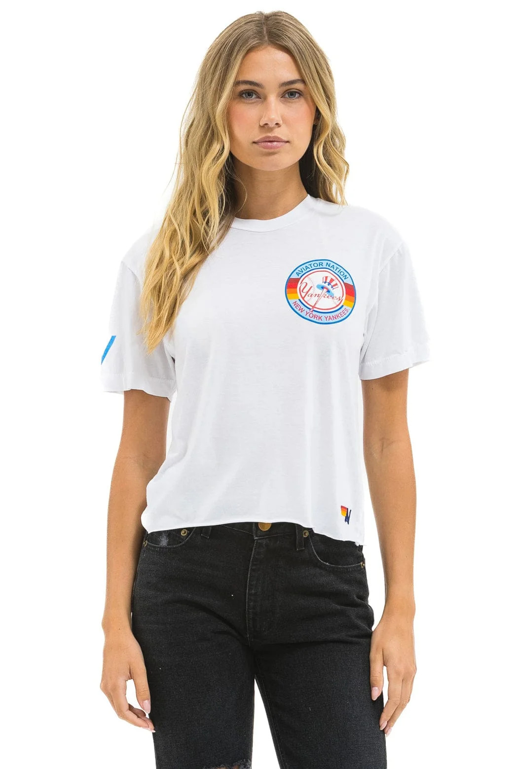 NY YANKEES AVIATOR NATION BOYFRIEND TEE - WHITE | Aviator Nation