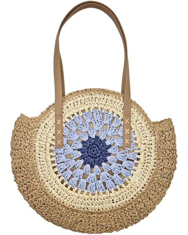 Beach Bags for Women Vacation Large Handcrafted Woven Straw Tote with Zipper Summer Shoulder Boho... | Amazon (US)