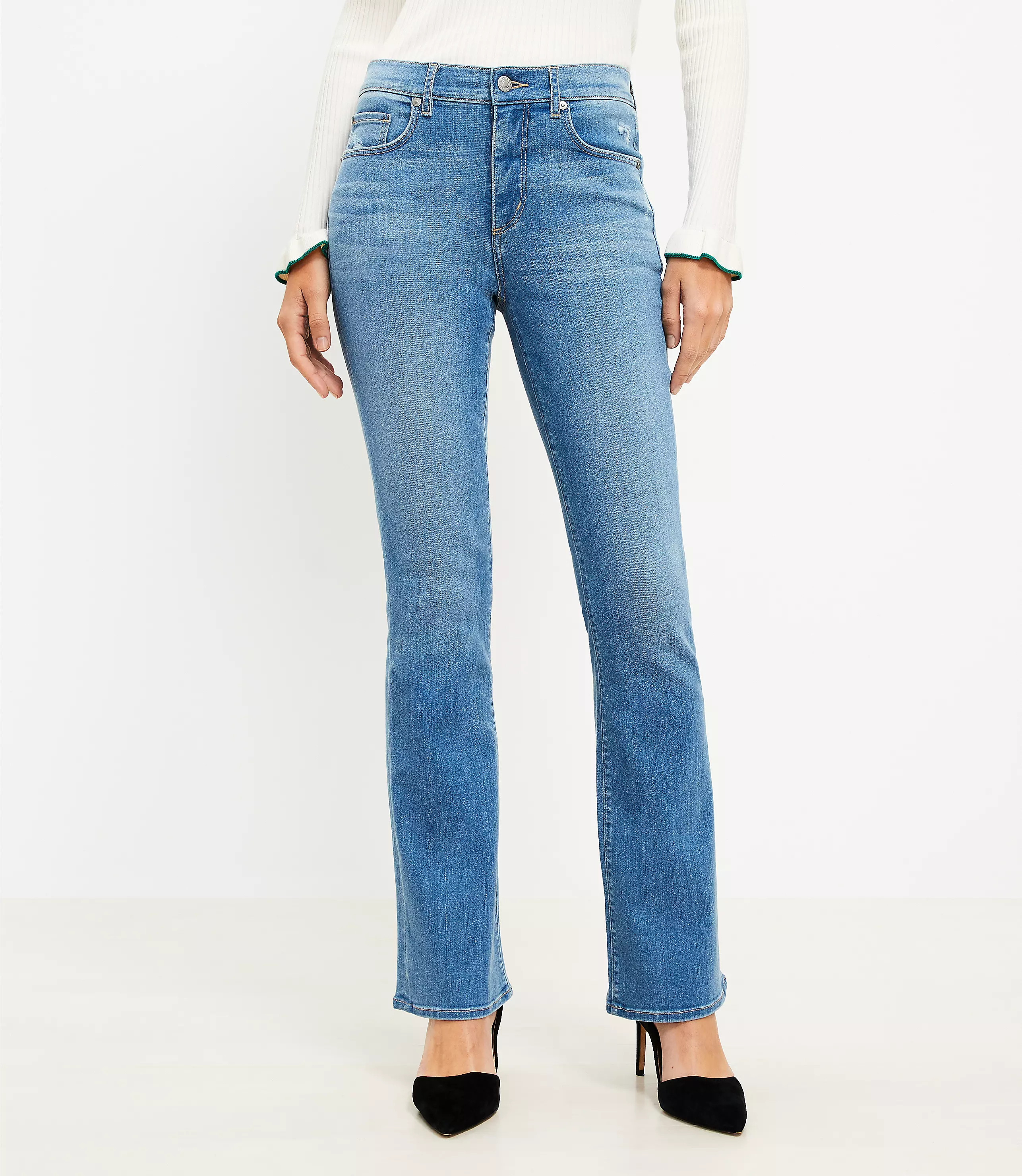 Mid Rise Boot Jeans in Classic Mid Stone Wash | LOFT