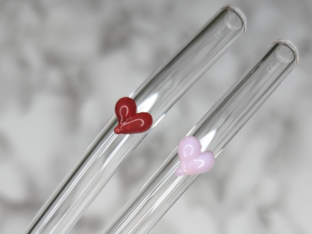Set of 2 Red and Pink Heart Glass Straws Reusable Eco-friendly Straws Handmade Design Sustainable... | Etsy (US)