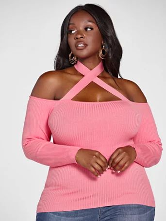 Daphne Cross Neck Off The Shoulder Sweater - Fashion To Figure | Fashion to Figure