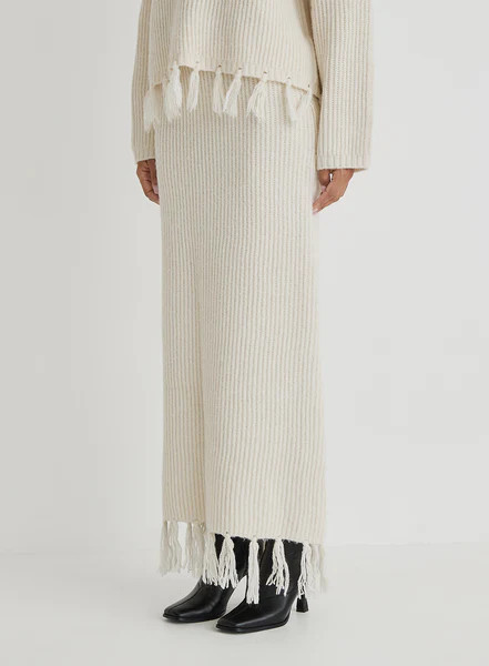 Cream Knit Tassle Trim Maxi Skirt- Fallon | 4th & Reckless