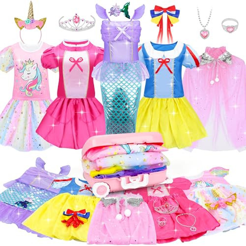 15 Pcs Princess Dress Up Clothes for Little Girl Role Play Costume Gift Set, Princess Mermaid Pretent Play Outfit Toys for Toddler Girls, Cosplay Birthday Party Gifts for Girls Age 3 4 5 6 7+ Year Old | Amazon (US)