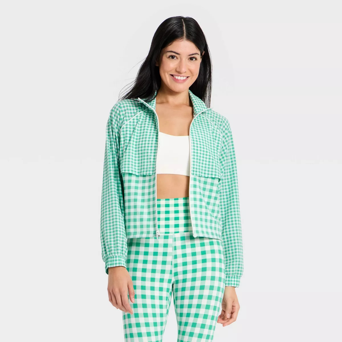 Women's Lightweight Run Windbreaker Jacket - All In Motion™ Green Gingham XL | Target