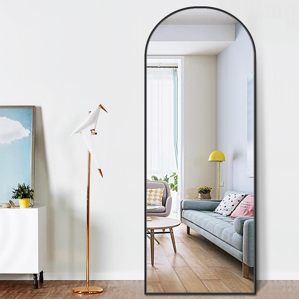 PexFix 65 in. x 22 in. Modern Arched Shape Framed Black Standing Mirror Full Length Floor Mirror-... | The Home Depot