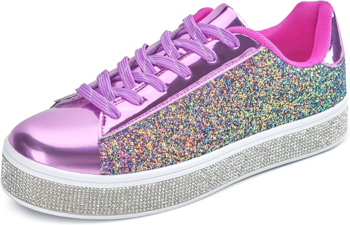 UUBARIS Women's Glitter Tennis Sneakers Neon Dressy Sparkly Sneakers Rhinestone Bling Wedding Bri... | Amazon (US)