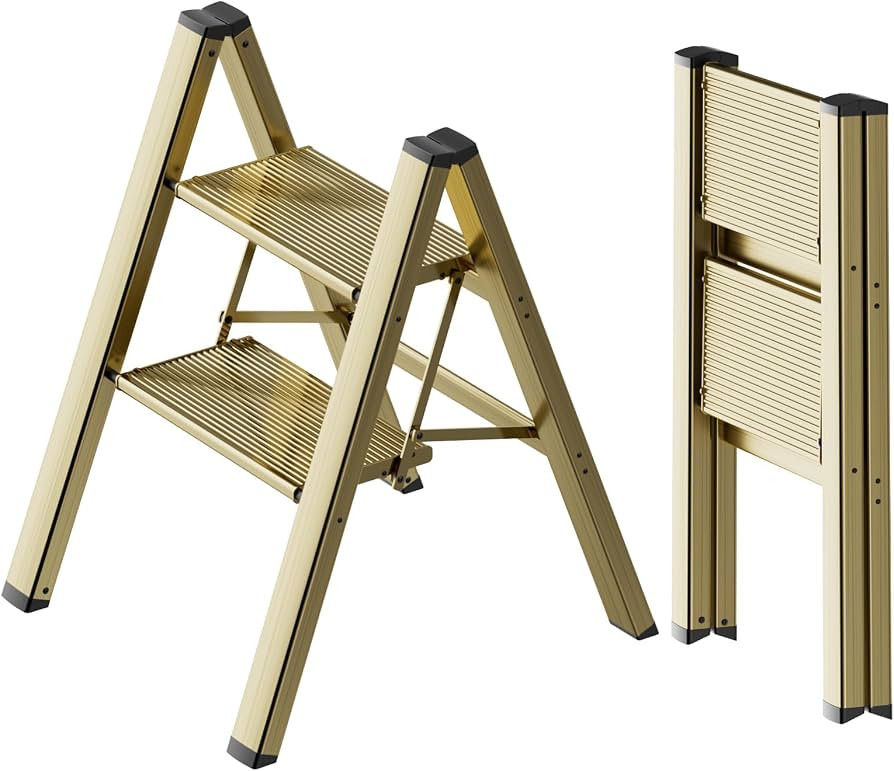 SOLADDER 2 Step Ladder, Folding Step Stool, Brown Gold | Amazon (US)