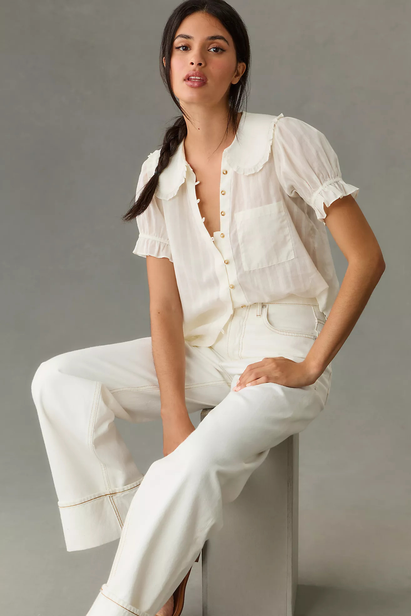 Keira Collared Button-Front Blouse by Pilcro | Anthropologie (US)