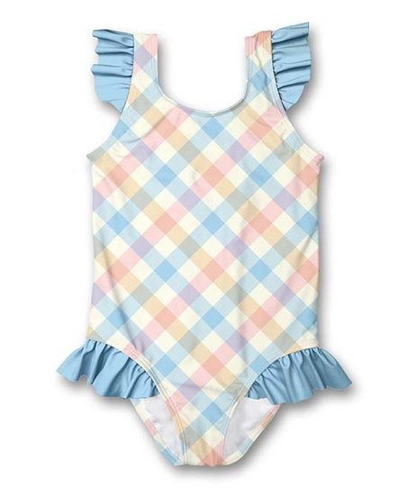 Light Blue & Cream Pastel Plaid Ruffle-Accent One-Piece - Infant, Toddler & Girls | Zulily