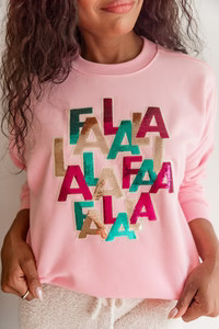 Falalala Sequins Patch Light Pink Oversized Graphic Sweatshirt | Pink Lily