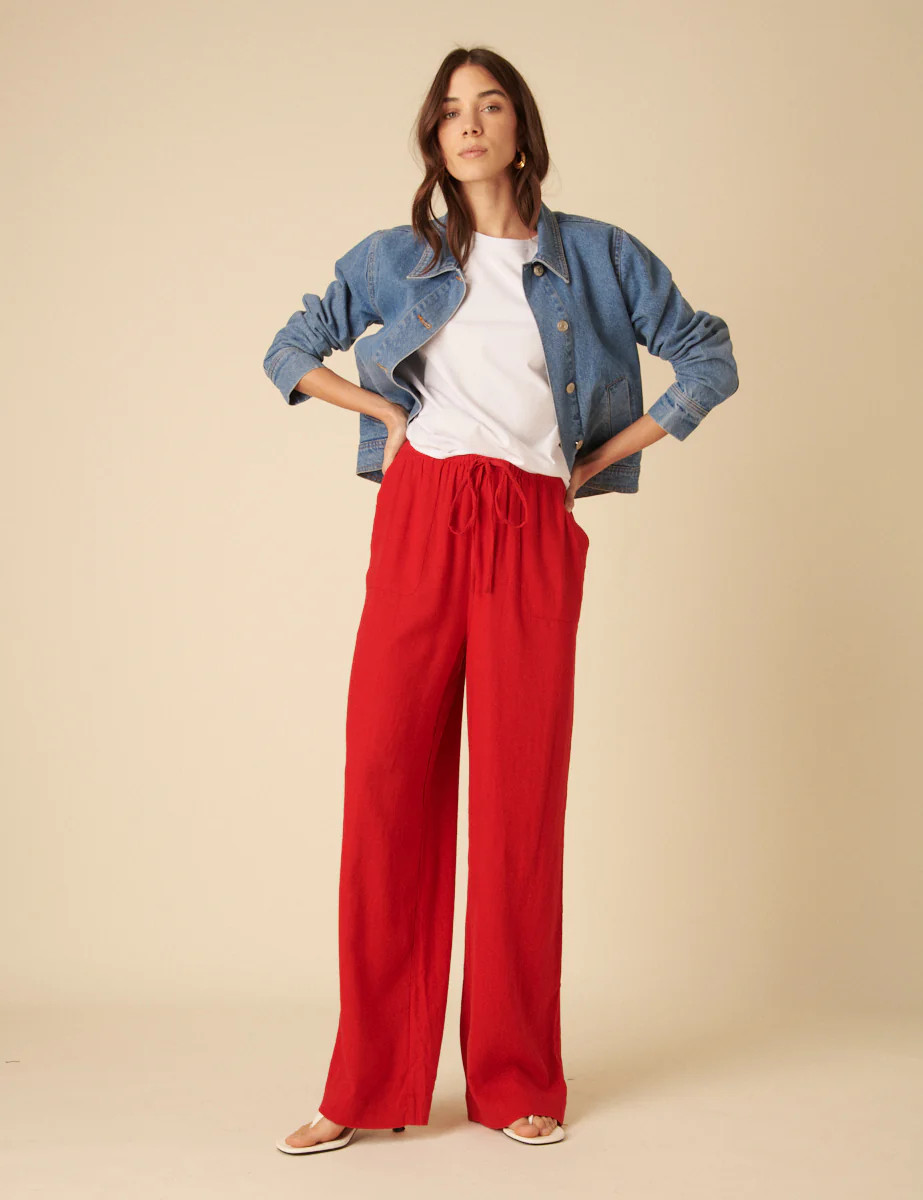 Red Linen-blend Shona Trousers | Nobody's Child