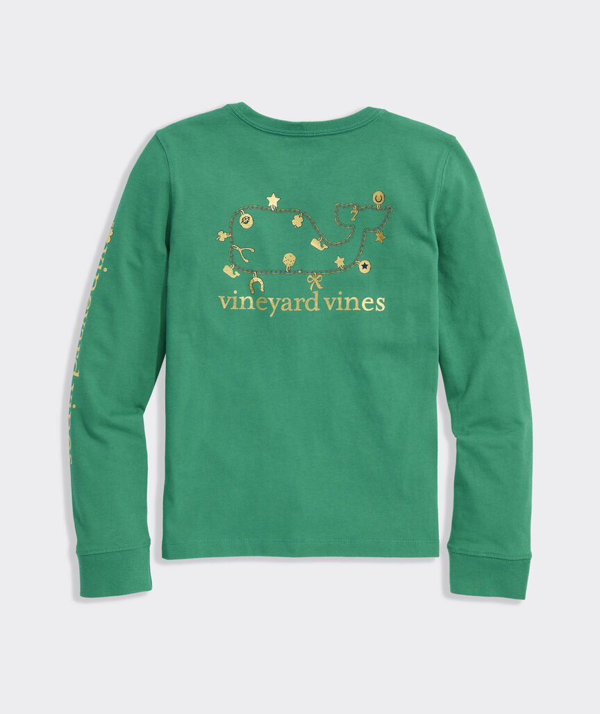 Girls' Metallic Lucky Whale Necklace Long-Sleeve Pocket Tee | vineyard vines