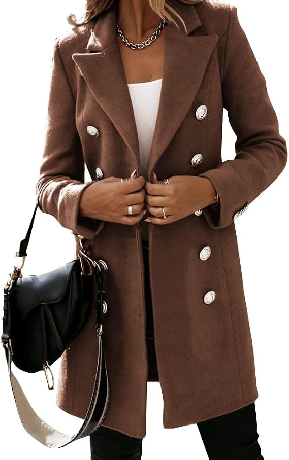 Zwurew Women's Winter Double Breasted Pea Coat Mid-Long Notched Lapel Wool Blend Trench Jacket Ov... | Amazon (US)