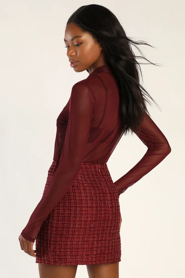 Classy Energy Burgundy Tweed Mini Skirt | Lulus (US)