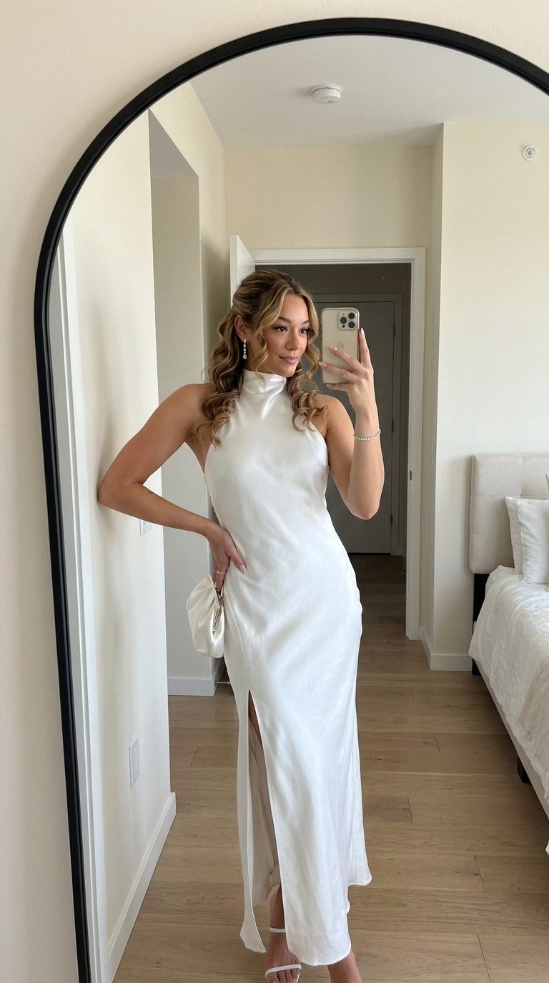White Satin High Neck Gown

A timeless satin high neck dress that's perfect for rehearsal dinners, black tie engagement parties, formal bridal showers, courthouse weddings, welcome parties, and elegant bridal events. 

 #LTKWedding