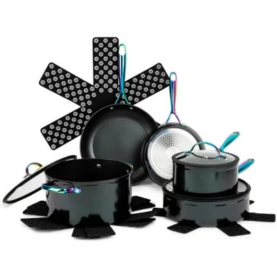Non-Stick 12-Piece Signature Cookware Set, Black & Rainbow | Wayfair North America