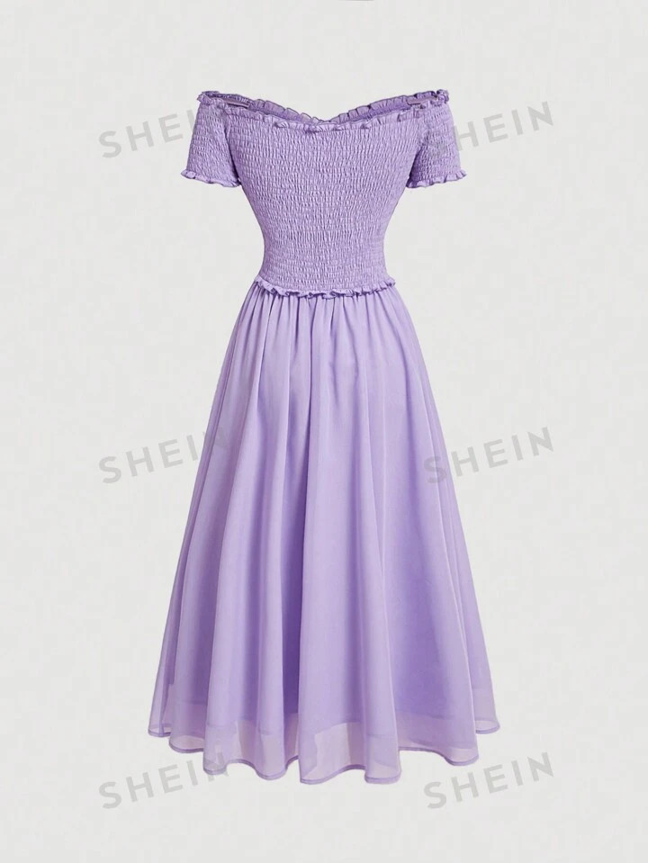 SHEIN MOD Women's Pink-Purple Off Shoulder Dress,Maxi Dress,Purple Dress | SHEIN USA | SHEIN