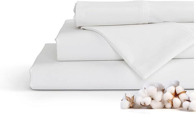 100% Cotton Percale Sheets King Size, White, Deep Pocket, 4 Pieces Sheet Set - 1 Flat, 1 Deep Poc... | Amazon (US)