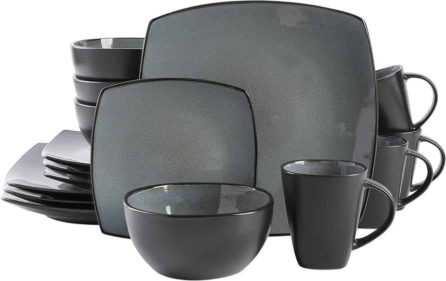 Gibson Elite Soho Lounge Square Reactive Glaze Stoneware Dinnerware Set, Service for 4 (16pc), Ec... | Amazon (US)