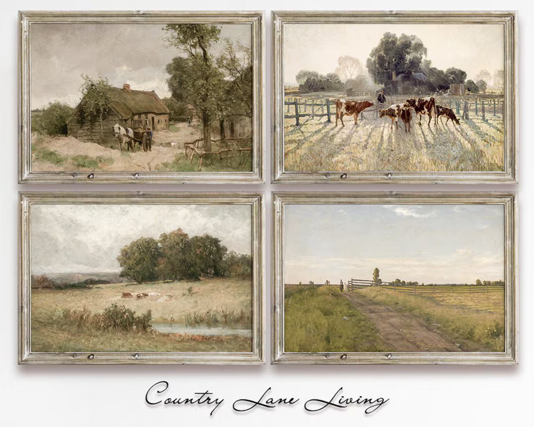Gallery Wall Set - Four Downloadable Country Farm Prints - Art Files Contains Muted Warm Earth To... | Etsy (US)