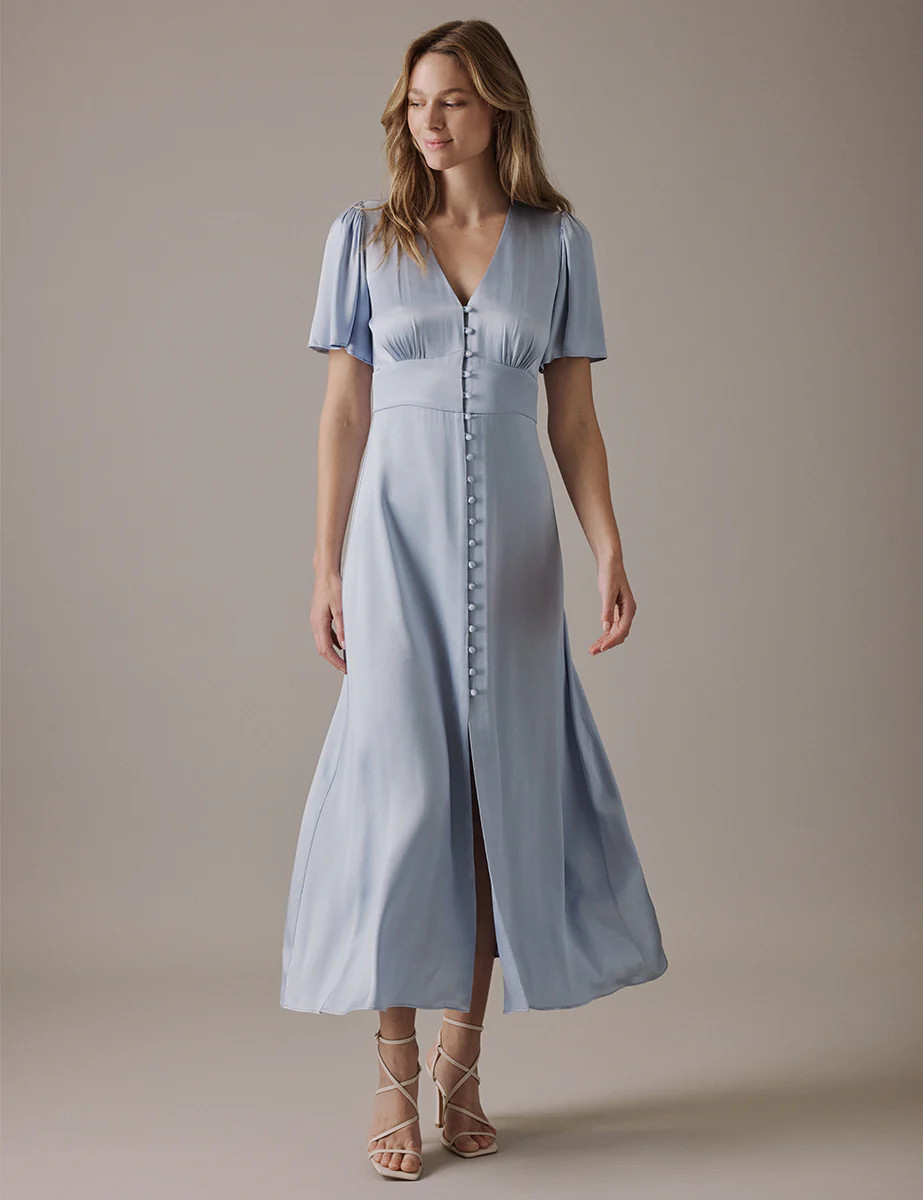 Pale Blue V Neck Midi Erin Dress | Nobody's Child