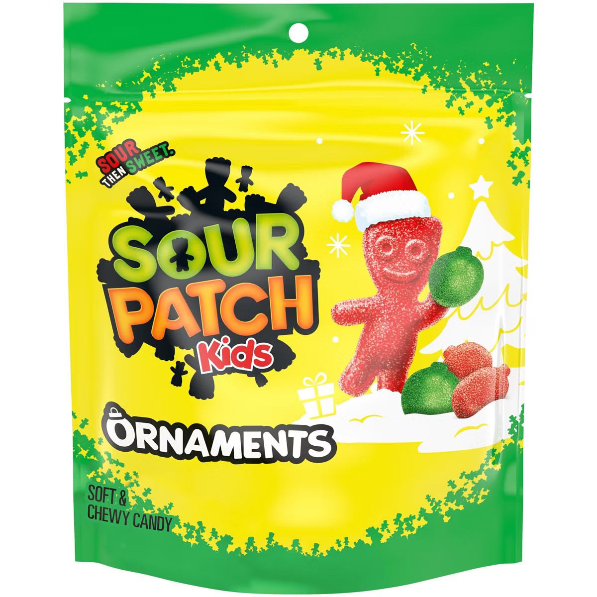 SOUR PATCH KIDS Christmas Red & Green Gummy Ornaments Stand-Up Bag Candy Stocking Stuffers - 10oz | Target