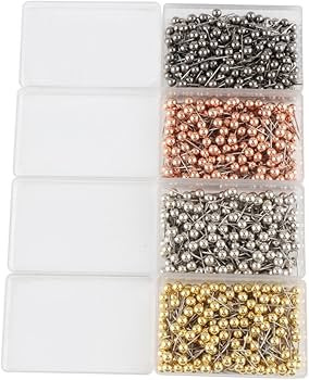 800 Pieces Map Tacks 1/8-Inch Retro Metallic Color Beads Head Marking Push Pins, 4 Colors | Amazon (US)